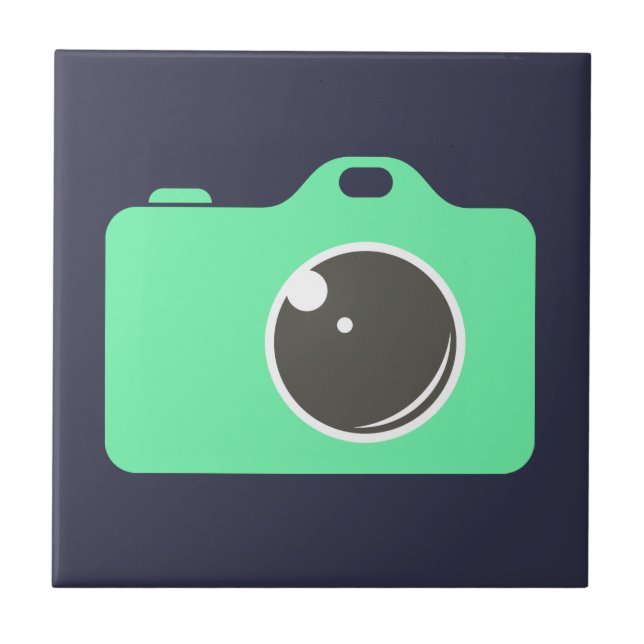 Pop Art Green Camera Blue Ceramic Tile (Front)