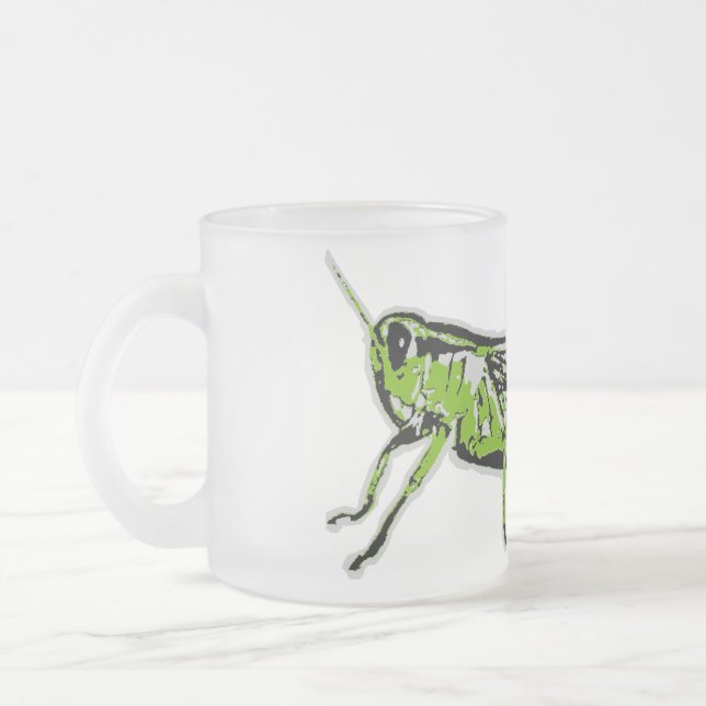 Pop Art Green Grasshopper Frosted Glass Coffee Mug (Left)