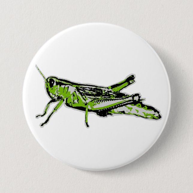 Pop Art Green Grasshopper Pinback Button (Front)