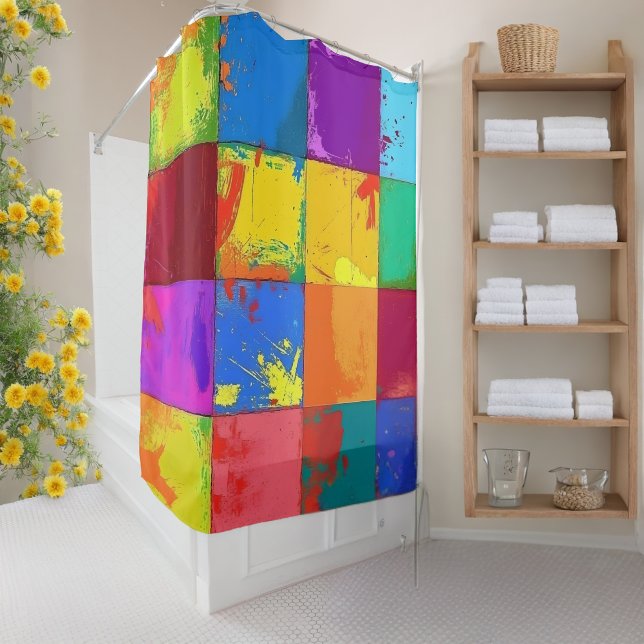 Pop Art grunge Color Blocks Shower Curtain (Creator Uploaded)