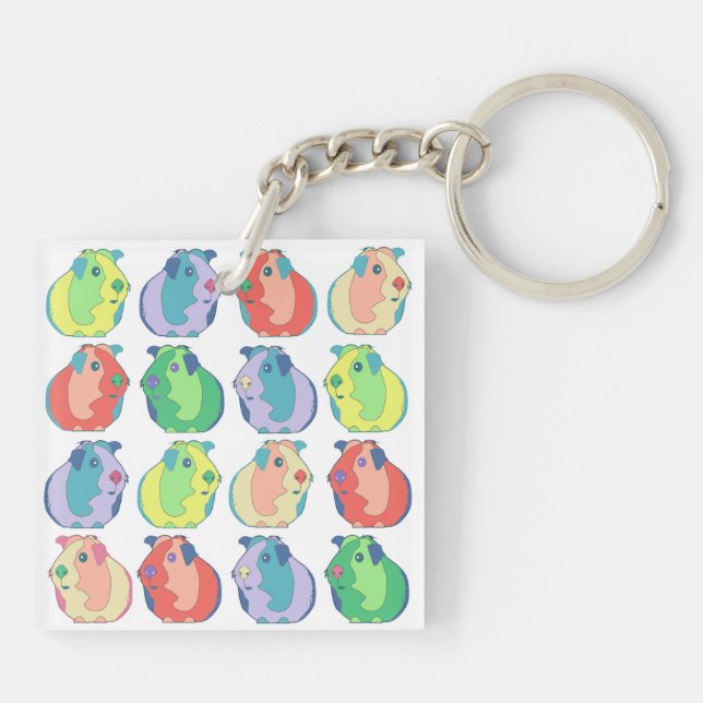 Pop Art Guinea Pig Pattern Keychain (Back)