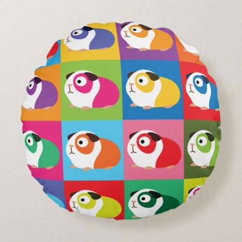 Pop Art Guinea Pigs Round Pillow