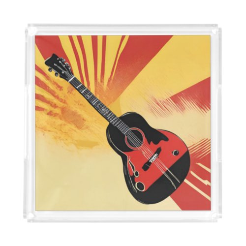 Pop Art Guitar Painting Illustration Vintage Retro Acrylic Tray