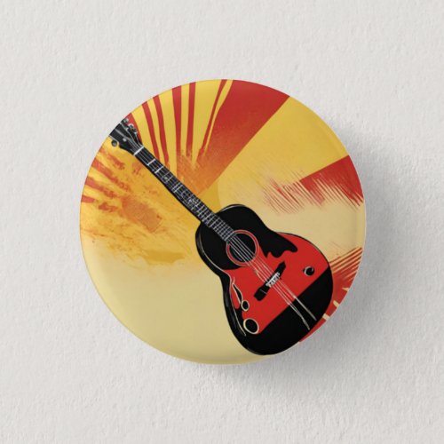 Pop Art Guitar Painting Illustration Vintage Retro Button