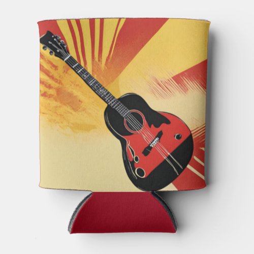 Pop Art Guitar Painting Illustration Vintage Retro Can Cooler