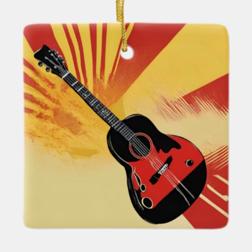 Pop Art Guitar Painting Illustration Vintage Retro Ceramic Ornament