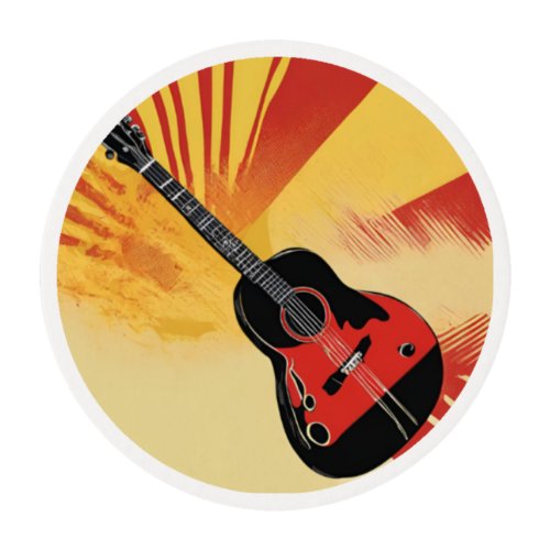 Pop Art Guitar Painting Illustration Vintage Retro Edible Frosting Rounds