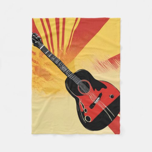 Pop Art Guitar Painting Illustration Vintage Retro Fleece Blanket