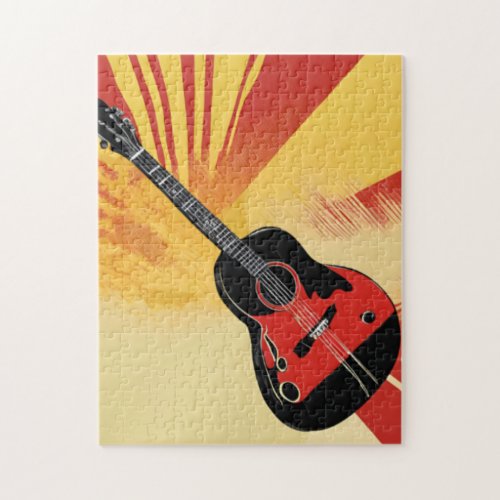 Pop Art Guitar Painting Illustration Vintage Retro Jigsaw Puzzle