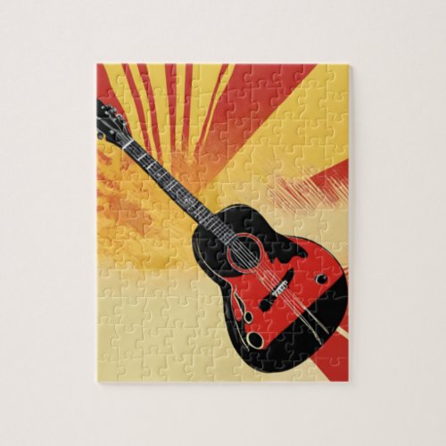 Pop Art Guitar Painting Illustration Vintage Retro Jigsaw Puzzle