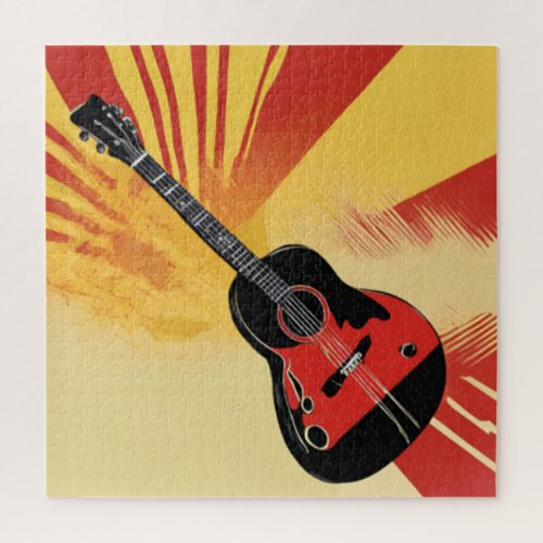 Pop Art Guitar Painting Illustration Vintage Retro Jigsaw Puzzle