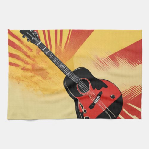 Pop Art Guitar Painting Illustration Vintage Retro Kitchen Towel