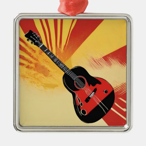 Pop Art Guitar Painting Illustration Vintage Retro Metal Ornament