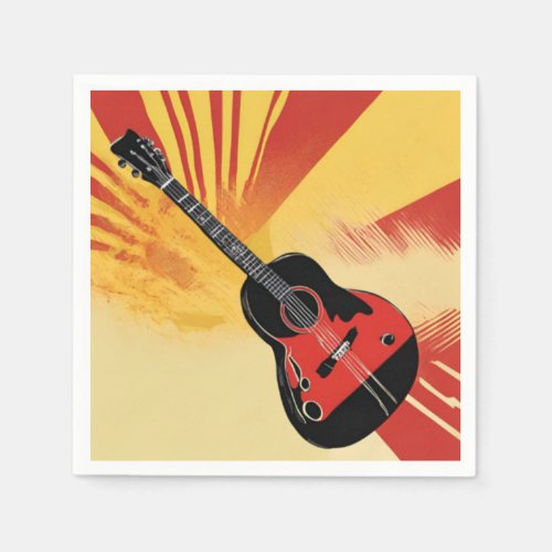 Pop Art Guitar Painting Illustration Vintage Retro Napkins