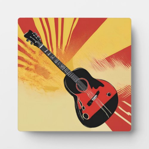 Pop Art Guitar Painting Illustration Vintage Retro Plaque