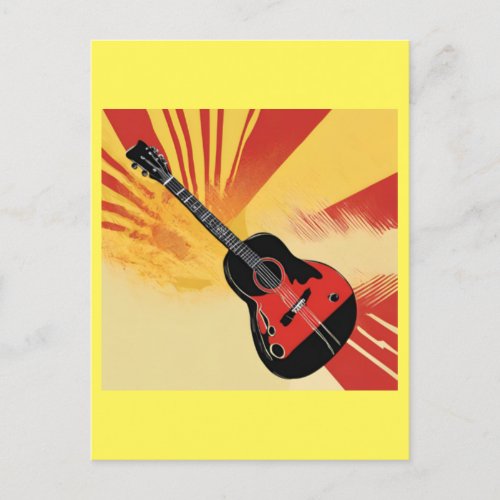 Pop Art Guitar Painting Illustration Vintage Retro Postcard