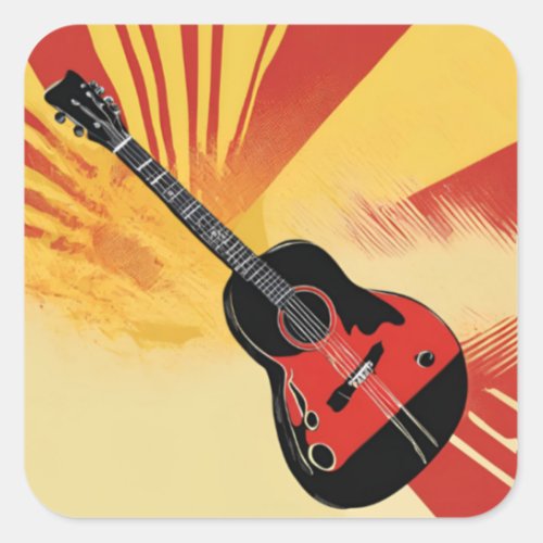 Pop Art Guitar Painting Illustration Vintage Retro Square Sticker