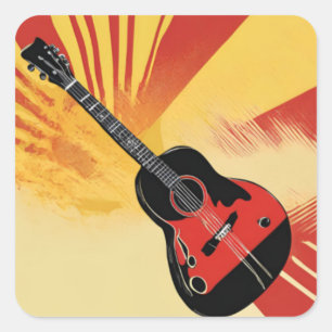 Pop Art Guitar Painting Illustration Vintage Retro Square Sticker