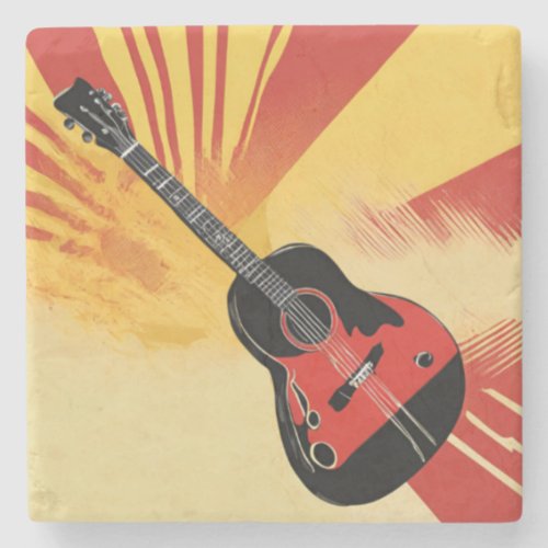 Pop Art Guitar Painting Illustration Vintage Retro Stone Coaster