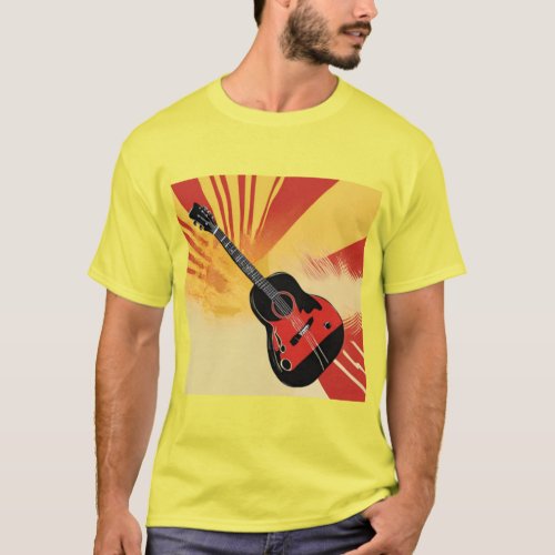 Pop Art Guitar Painting Illustration Vintage Retro T_Shirt