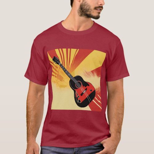 Pop Art Guitar Painting Illustration Vintage Retro T_Shirt