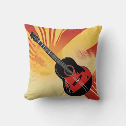 Pop Art Guitar Painting Illustration Vintage Retro Throw Pillow