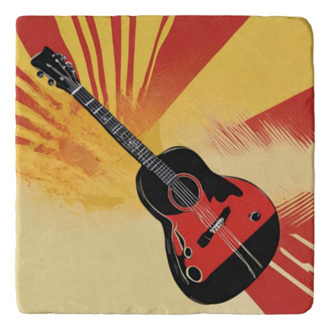 Pop Art Guitar Painting Illustration Vintage Retro Trivet (Front)