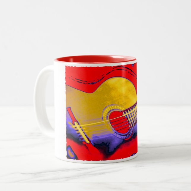 Pop Art Guitar Two-Tone Coffee Mug (Front Left)
