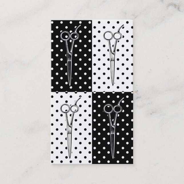 pop art hair stylist cosmetology scissors polkadot business card (Front)
