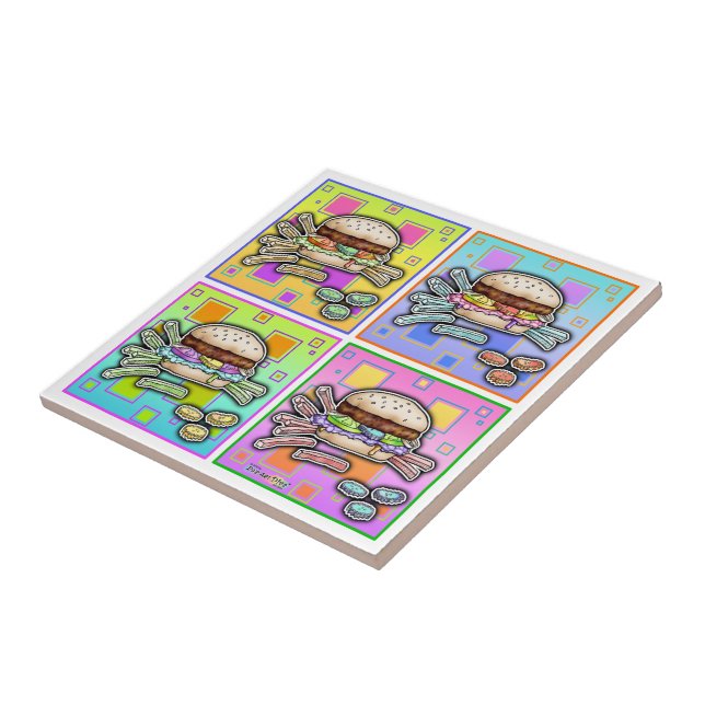 Pop Art HAMBURGER Ceramic TILE - COASTER -TRIVET (Side)