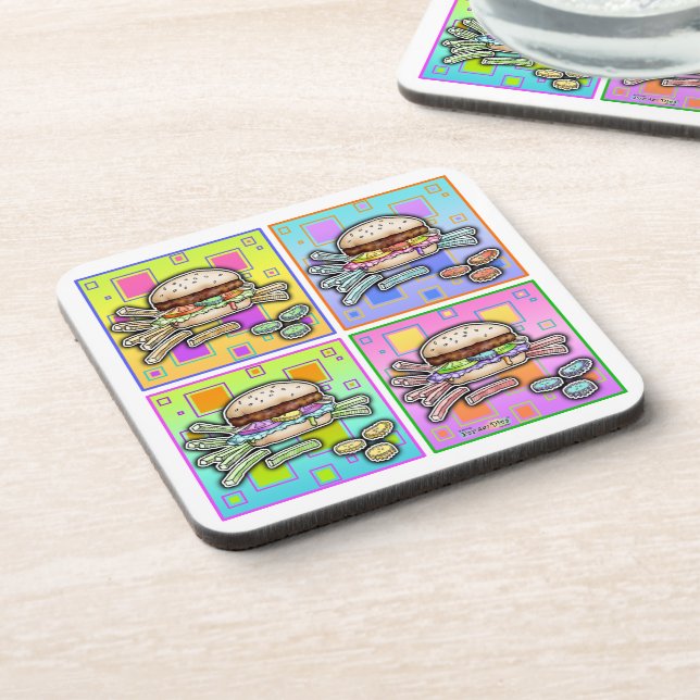 Pop Art HAMBURGER CORK COASTER SET of 6 (Left Side)