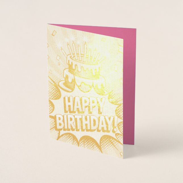 Pop Art Happy Birthday Cake  Foil Card (Front)
