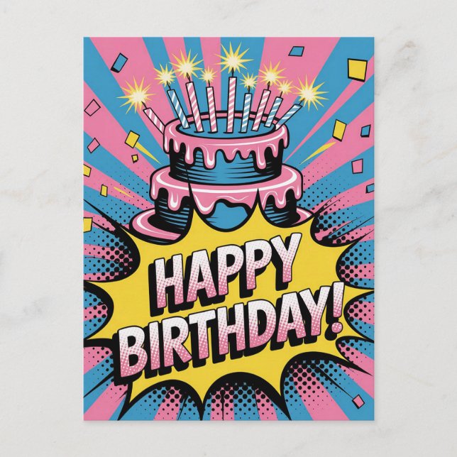 Pop Art Happy Birthday Cake  Postcard (Front)