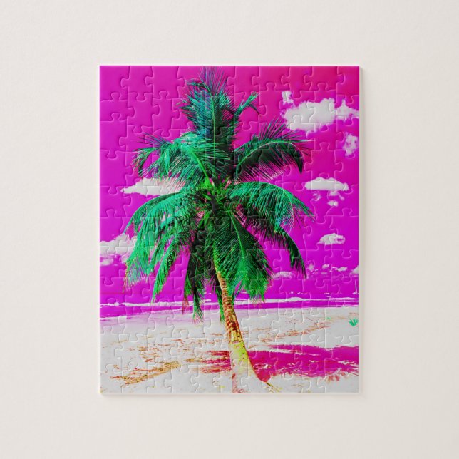 Pop Art Hawaii Island Travel Beach Palm Tree Jigsaw Puzzle (Vertical)
