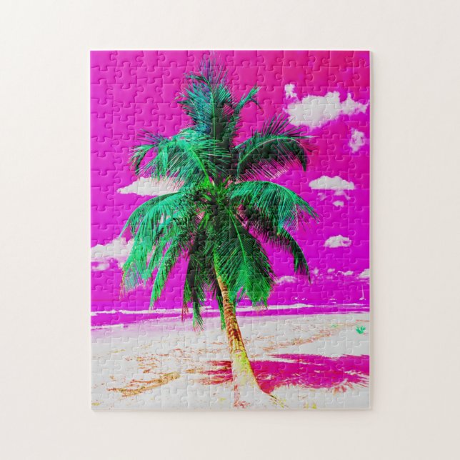 Pop Art Hawaii Island Travel Beach Palm Tree Jigsaw Puzzle (Vertical)