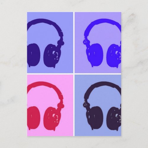 Pop Art Headphones Postcard