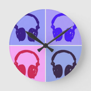 Pop Art Headphones Round Clock