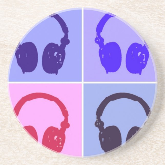 Pop Art Headphones Sandstone Coaster (Front)