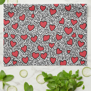 Pop Art Heart Pattern Kitchen Towel