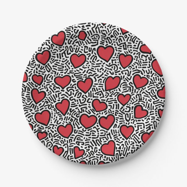 Pop Art Heart Pattern Paper Plates (Front)
