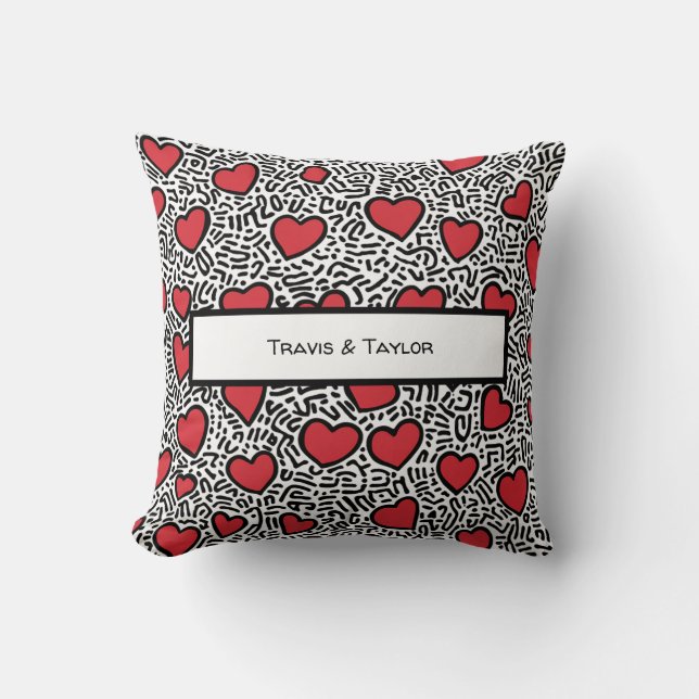 Pop Art Heart Pattern Throw Pillow (Front)