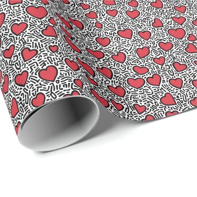 Pop Art Heart Pattern Wrapping Paper (Roll Corner)