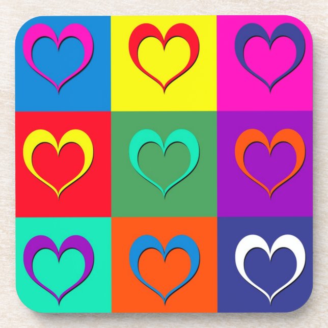 Pop art hearts beverage coaster (Front)