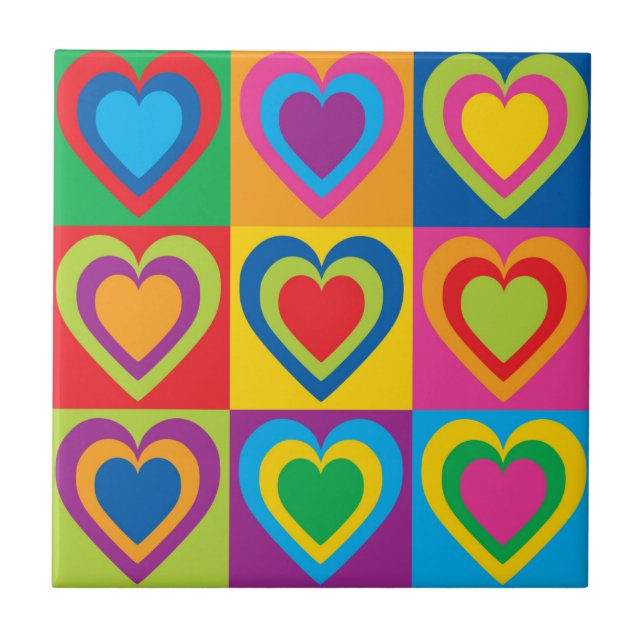 Pop Art Hearts Ceramic Tile (Front)