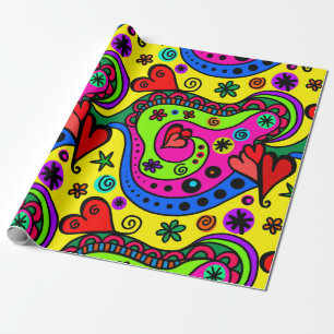 pop art hearts wrapping paper