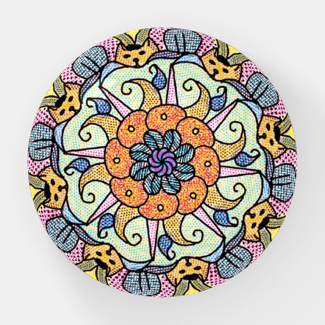 Pop Art Hidden Cat Mandala Paperweight (Front)