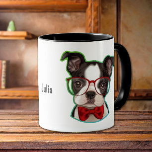 Pop Art Hipster Boston Terrier Dog Mug
