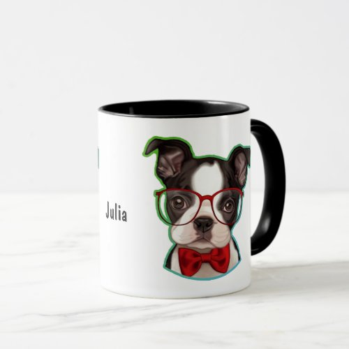 Pop Art Hipster Boston Terrier Dog Mug