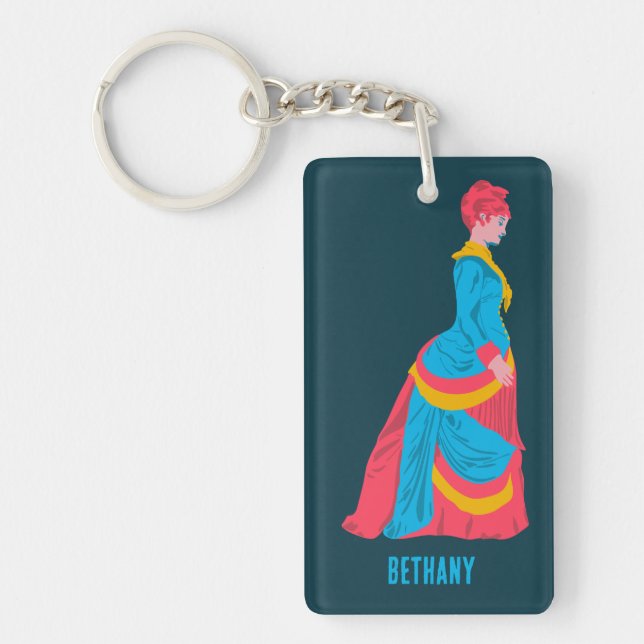Pop Art Historical Woman in Bustle Dress Custom Keychain (Front)