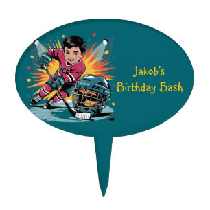Pop Art Hockey Player Birthday Bash  Cake Topper